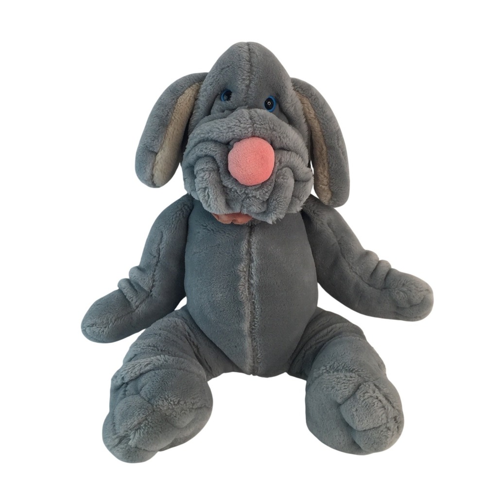 Ganz Bros Wrinkles Dog Plush 16"‎ Gray Vintage 1981 Hand Puppet Korea